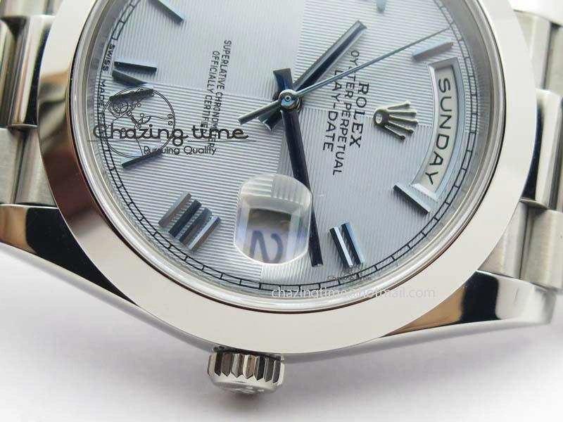 Day-Date 40mm 228206 SS Noob 1:1 Best Edition Quadrant Textured Ice Blue Dial On SS Bracelet A3255