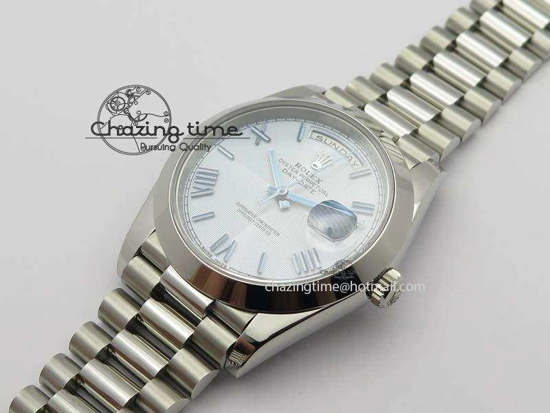 Day-Date 40mm 228206 SS Noob 1:1 Best Edition Quadrant Textured Ice Blue Dial On SS Bracelet A3255