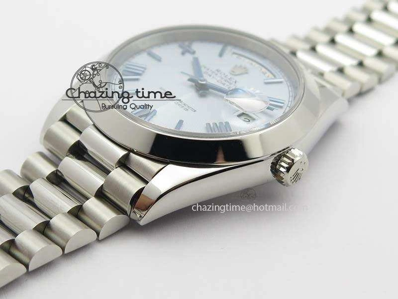 Day-Date 40mm 228206 SS Noob 1:1 Best Edition Quadrant Textured Ice Blue Dial On SS Bracelet A3255