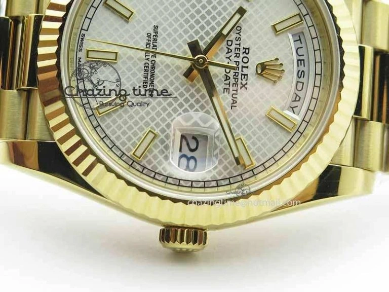 Day-Date 40mm 228238 YG Noob 1:1 Best Edition Silver Dial On YG President Bracelet A3255