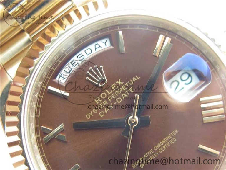 Day-Date 40mm 228239 BP New Dial Version 904 RG Brown Roman Dial on RG President Bracelet A2836