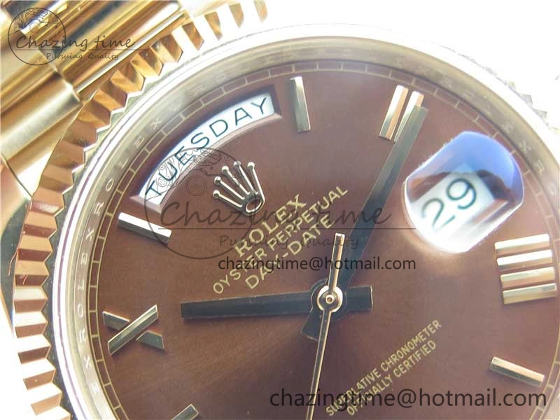 Day-Date 40mm 228239 BP New Dial Version 904 RG Brown Roman Dial on RG President Bracelet A2836