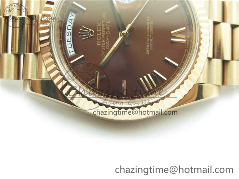Day-Date 40mm 228239 BP New Dial Version 904 RG Brown Roman Dial on RG President Bracelet A2836