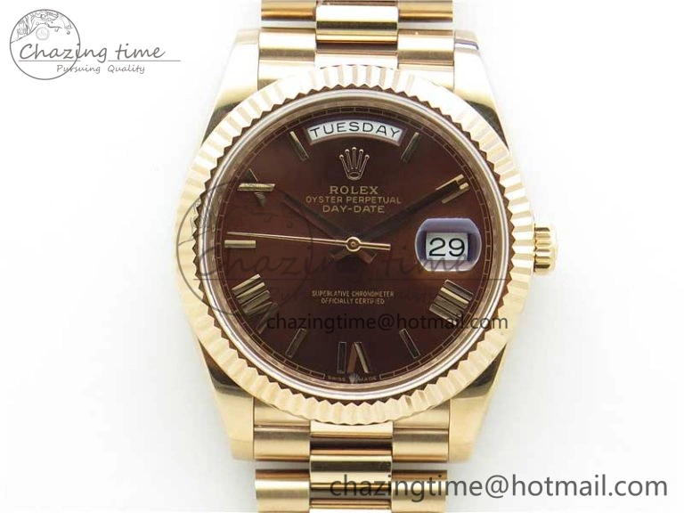 Day-Date 40mm 228239 BP New Dial Version 904 RG Brown Roman Dial on RG President Bracelet A2836