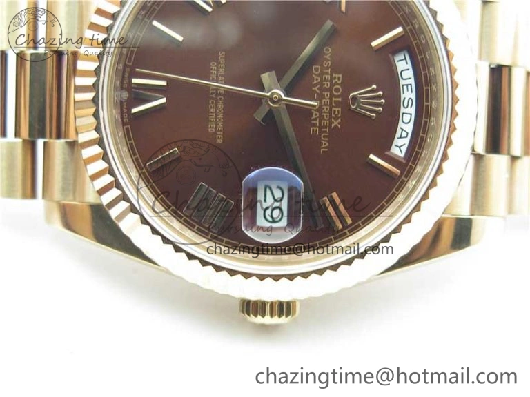 Day-Date 40mm 228239 BP New Dial Version 904 RG Brown Roman Dial on RG President Bracelet A2836