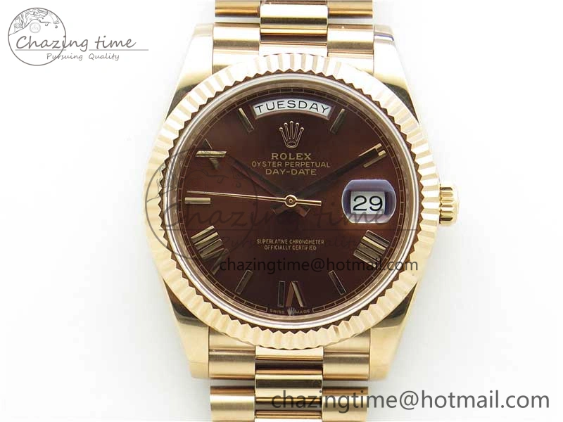 Day-Date 40mm 228239 BP New Dial Version 904 RG Brown Roman Dial on RG President Bracelet A2836
