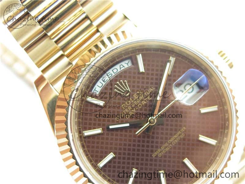 Day-Date 40mm 228239 BP New Dial Version 904 RG Brown Stick Markers Dial on RG President Bracelet A2836