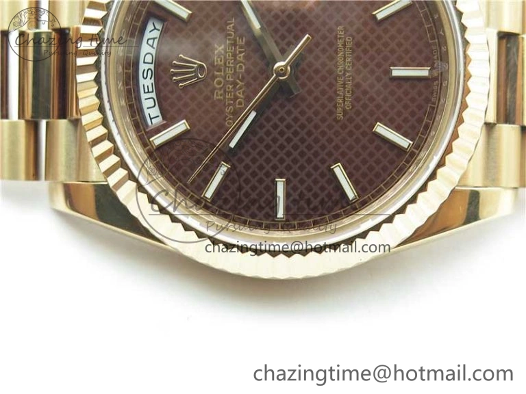 Day-Date 40mm 228239 BP New Dial Version 904 RG Brown Stick Markers Dial on RG President Bracelet A2836
