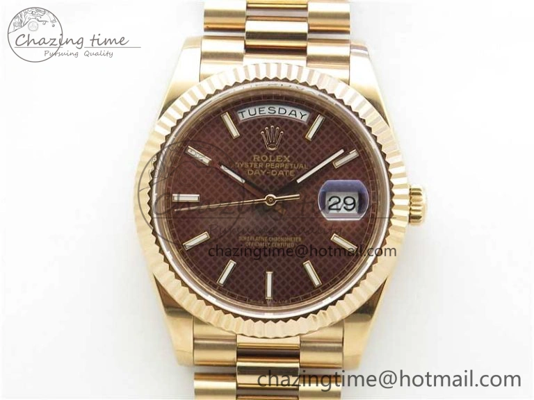 Day-Date 40mm 228239 BP New Dial Version 904 RG Brown Stick Markers Dial on RG President Bracelet A2836