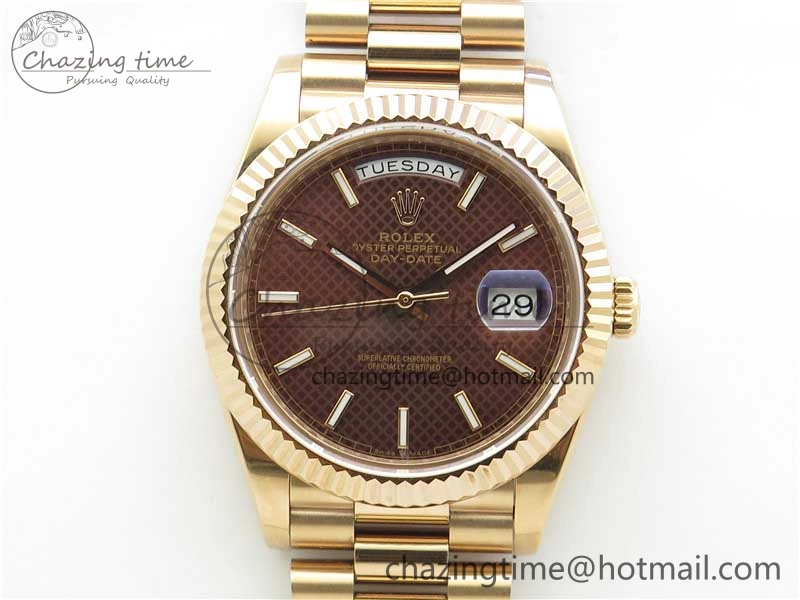Day-Date 40mm 228239 BP New Dial Version 904 RG Brown Stick Markers Dial on RG President Bracelet A2836