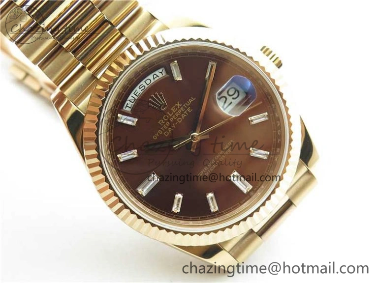 Day-Date 40mm 228239 BP New Dial Version 904 RG Brown T Crystal Markers Dial on RG President Bracelet A2836