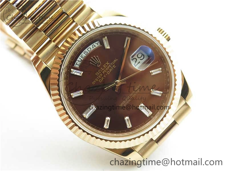 Day-Date 40mm 228239 BP New Dial Version 904 RG Brown T Crystal Markers Dial on RG President Bracelet A2836