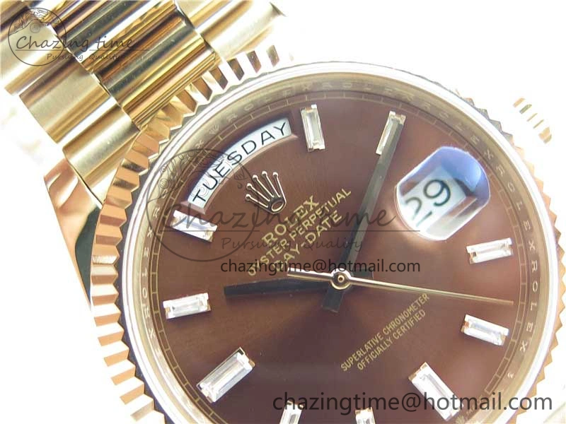 Day-Date 40mm 228239 BP New Dial Version 904 RG Brown T Crystal Markers Dial on RG President Bracelet A2836