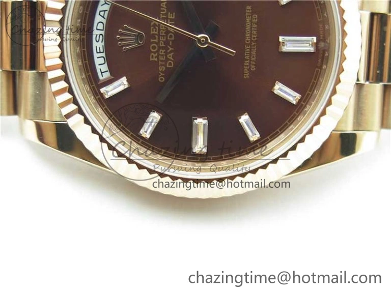 Day-Date 40mm 228239 BP New Dial Version 904 RG Brown T Crystal Markers Dial on RG President Bracelet A2836