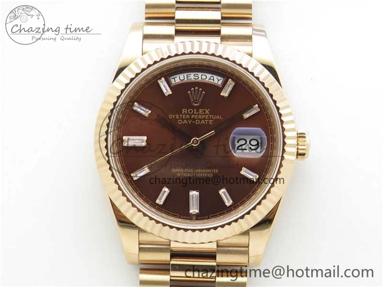 Day-Date 40mm 228239 BP New Dial Version 904 RG Brown T Crystal Markers Dial on RG President Bracelet A2836