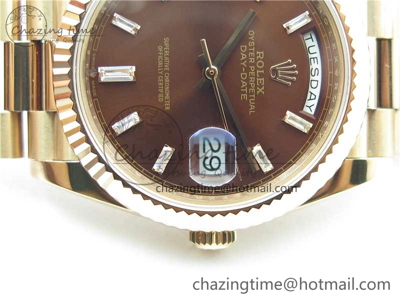 Day-Date 40mm 228239 BP New Dial Version 904 RG Brown T Crystal Markers Dial on RG President Bracelet A2836