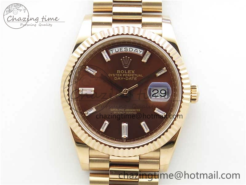 Day-Date 40mm 228239 BP New Dial Version 904 RG Brown T Crystal Markers Dial on RG President Bracelet A2836