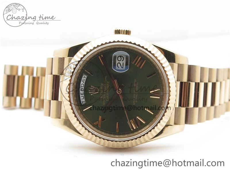 Day-Date 40mm 228239 BP New Dial Version 904 RG Green Roman Dial on RG President Bracelet A2836