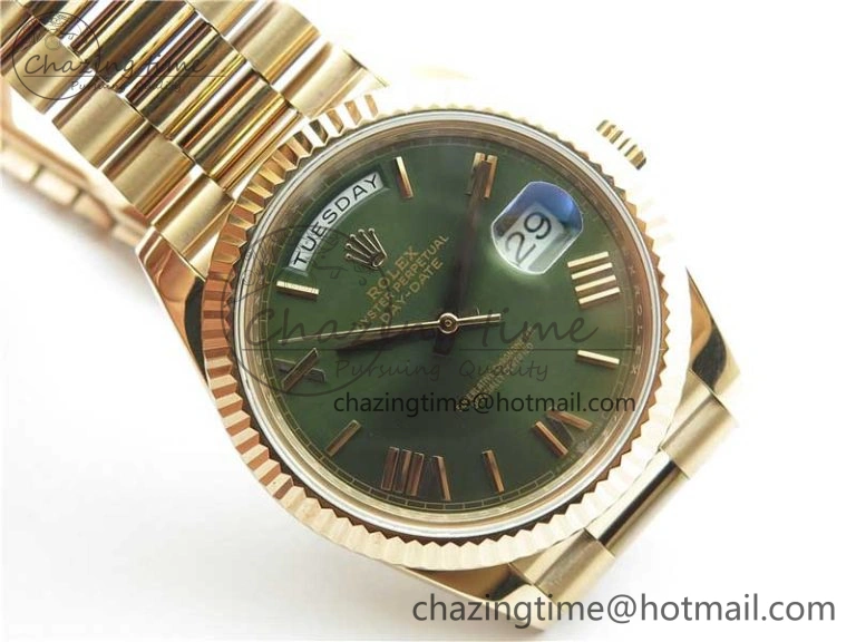 Day-Date 40mm 228239 BP New Dial Version 904 RG Green Roman Dial on RG President Bracelet A2836