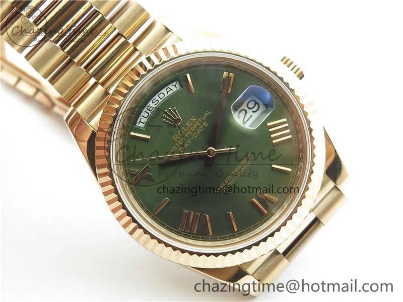 Day-Date 40mm 228239 BP New Dial Version 904 RG Green Roman Dial on RG President Bracelet A2836
