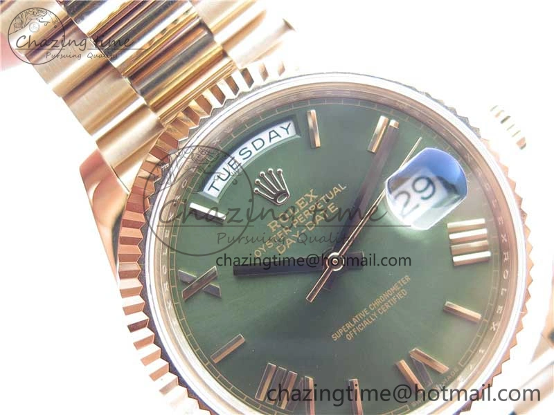 Day-Date 40mm 228239 BP New Dial Version 904 RG Green Roman Dial on RG President Bracelet A2836