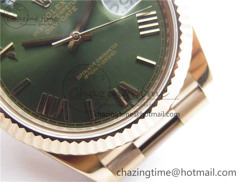 Day-Date 40mm 228239 BP New Dial Version 904 RG Green Roman Dial on RG President Bracelet A2836
