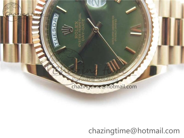 Day-Date 40mm 228239 BP New Dial Version 904 RG Green Roman Dial on RG President Bracelet A2836