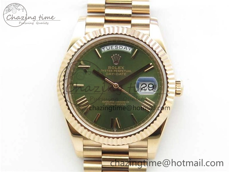 Day-Date 40mm 228239 BP New Dial Version 904 RG Green Roman Dial on RG President Bracelet A2836