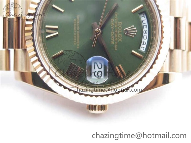 Day-Date 40mm 228239 BP New Dial Version 904 RG Green Roman Dial on RG President Bracelet A2836