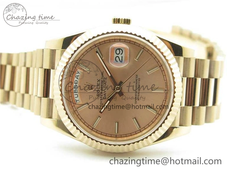 Day-Date 40mm 228239 BP New Dial Version 904 RG Stick Markers RG Dial on RG President Bracelet A2836
