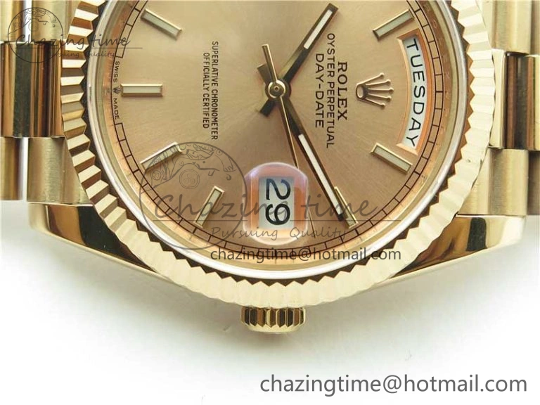 Day-Date 40mm 228239 BP New Dial Version 904 RG Stick Markers RG Dial on RG President Bracelet A2836
