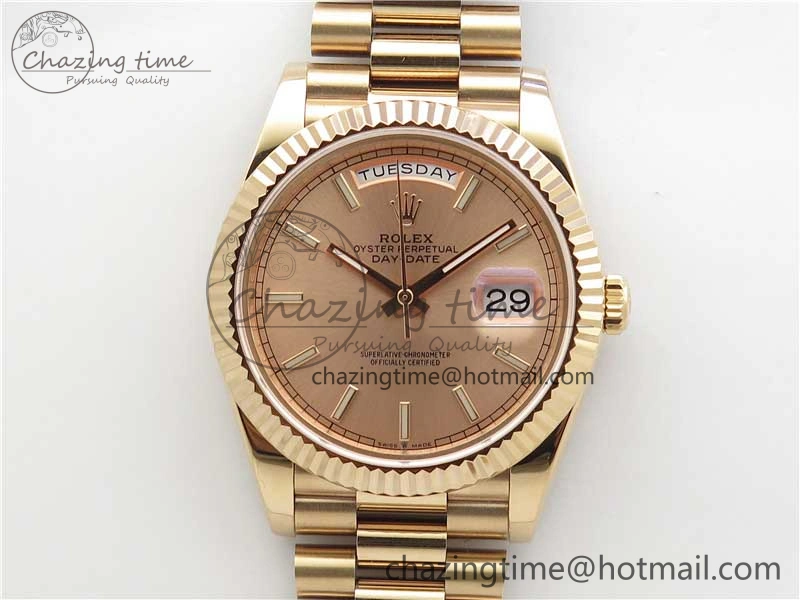 Day-Date 40mm 228239 BP New Dial Version 904 RG Stick Markers RG Dial on RG President Bracelet A2836