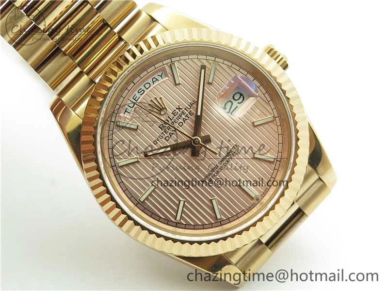 Day-Date 40mm 228239 BP New Dial Version 904 RG Textured Stick Markers Dial on RG President Bracelet A2836