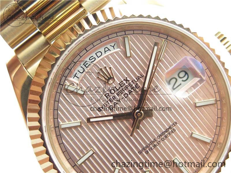 Day-Date 40mm 228239 BP New Dial Version 904 RG Textured Stick Markers Dial on RG President Bracelet A2836