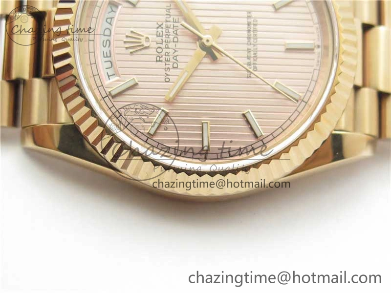 Day-Date 40mm 228239 BP New Dial Version 904 RG Textured Stick Markers Dial on RG President Bracelet A2836