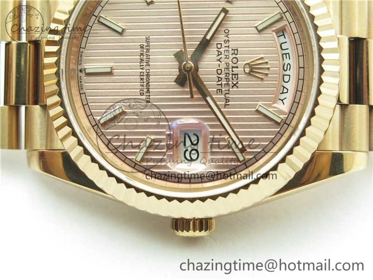 Day-Date 40mm 228239 BP New Dial Version 904 RG Textured Stick Markers Dial on RG President Bracelet A2836