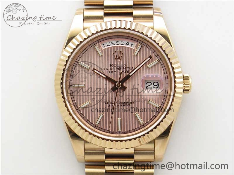 Day-Date 40mm 228239 BP New Dial Version 904 RG Textured Stick Markers Dial on RG President Bracelet A2836