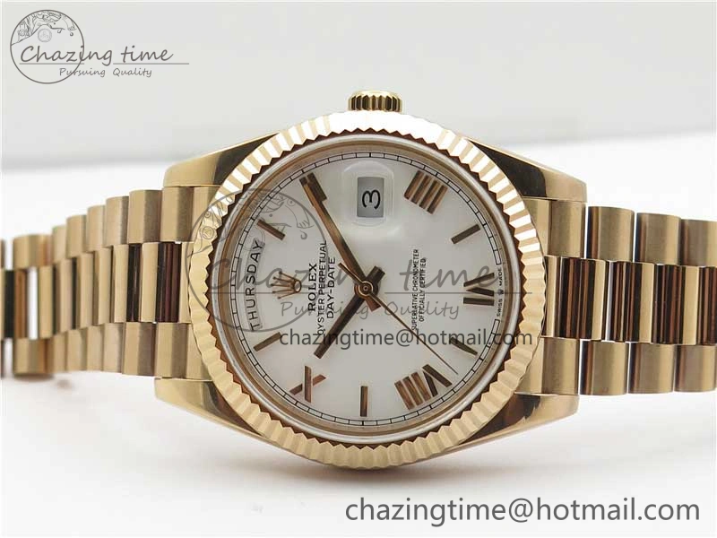 Day-Date 40mm 228239 BP New Dial Version 904 RG White Roman Dial on RG President Bracelet A2836