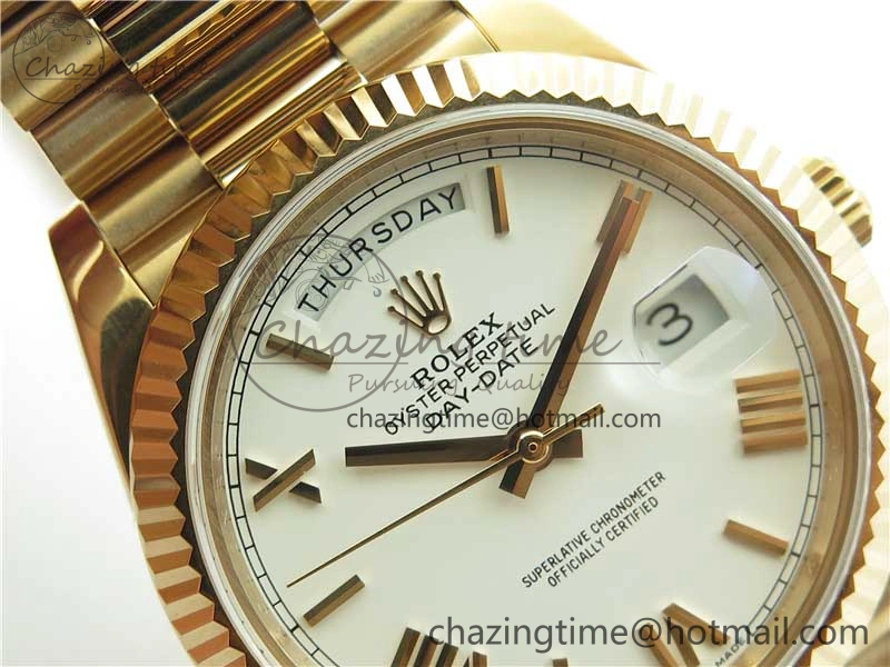 Day-Date 40mm 228239 BP New Dial Version 904 RG White Roman Dial on RG President Bracelet A2836