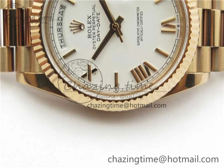 Day-Date 40mm 228239 BP New Dial Version 904 RG White Roman Dial on RG President Bracelet A2836