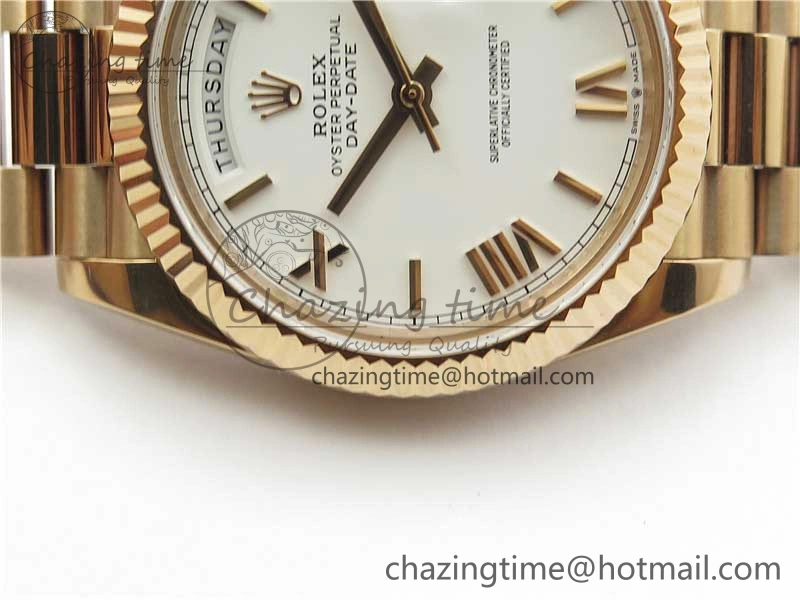 Day-Date 40mm 228239 BP New Dial Version 904 RG White Roman Dial on RG President Bracelet A2836
