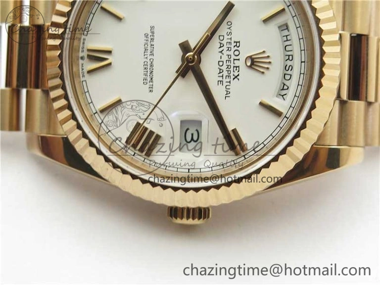 Day-Date 40mm 228239 BP New Dial Version 904 RG White Roman Dial on RG President Bracelet A2836