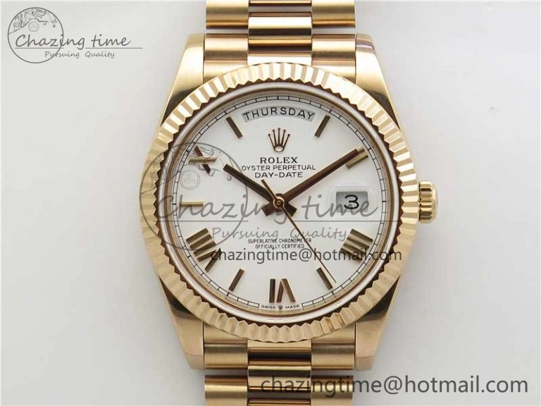 Day-Date 40mm 228239 BP New Dial Version 904 RG White Roman Dial on RG President Bracelet A2836