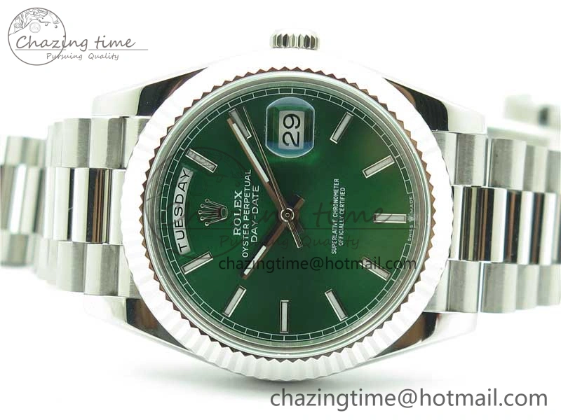 Day-Date 40mm 228239 BP New Dial Version 904 SS Green Stick Markers Dial on SS President Bracelet A2836