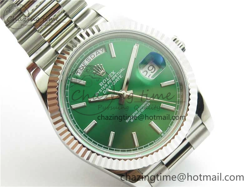 Day-Date 40mm 228239 BP New Dial Version 904 SS Green Stick Markers Dial on SS President Bracelet A2836