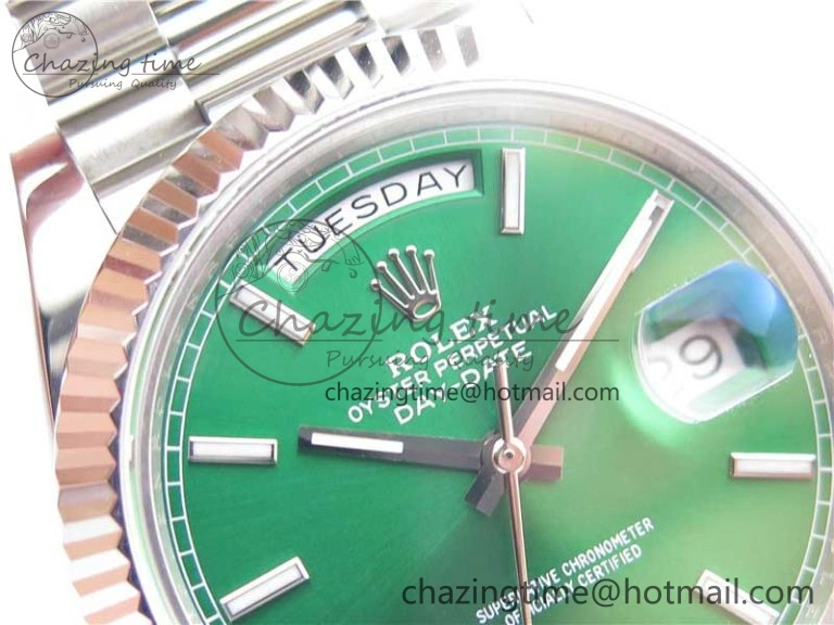 Day-Date 40mm 228239 BP New Dial Version 904 SS Green Stick Markers Dial on SS President Bracelet A2836