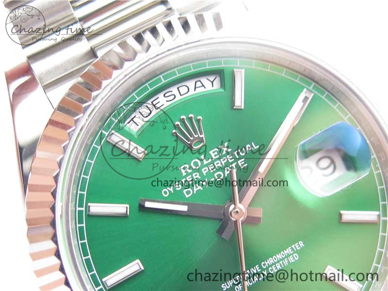 Day-Date 40mm 228239 BP New Dial Version 904 SS Green Stick Markers Dial on SS President Bracelet A2836