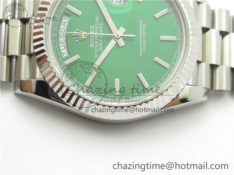 Day-Date 40mm 228239 BP New Dial Version 904 SS Green Stick Markers Dial on SS President Bracelet A2836
