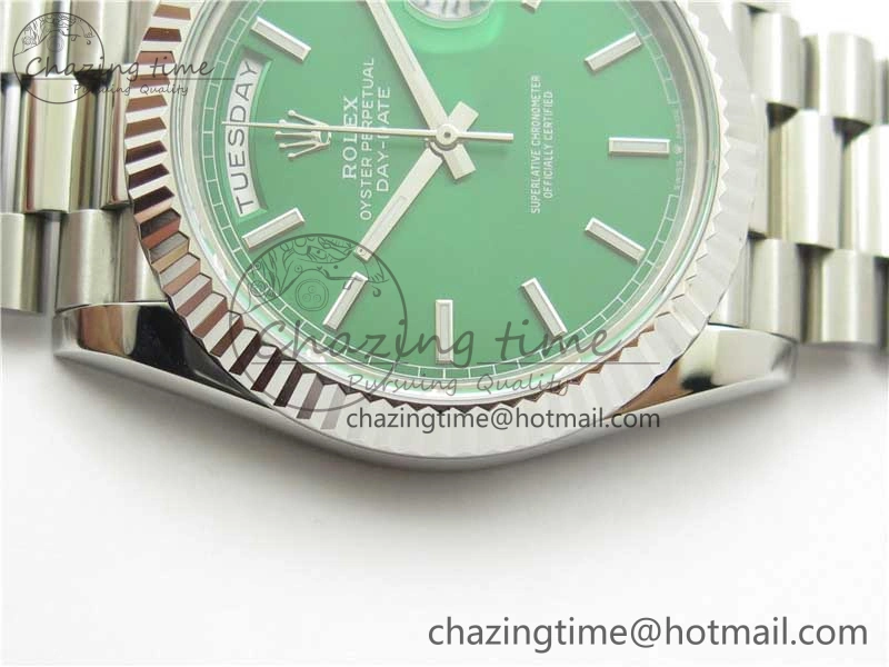 Day-Date 40mm 228239 BP New Dial Version 904 SS Green Stick Markers Dial on SS President Bracelet A2836