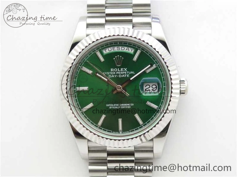 Day-Date 40mm 228239 BP New Dial Version 904 SS Green Stick Markers Dial on SS President Bracelet A2836